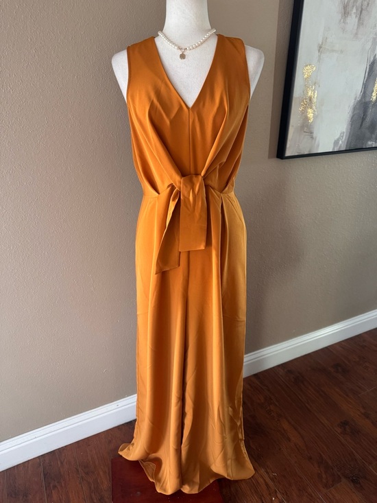 Le Lis Pants - Le Lis Sleeveless Tie-Waist Jumpsuit in Mustard